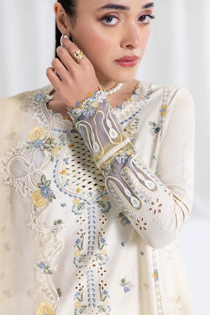 BrandsInn - 3PC LAWN EMBROIDERED SHIRT WITH NET EMBROIDERED DUPATTA AND TROUSER -BI-418