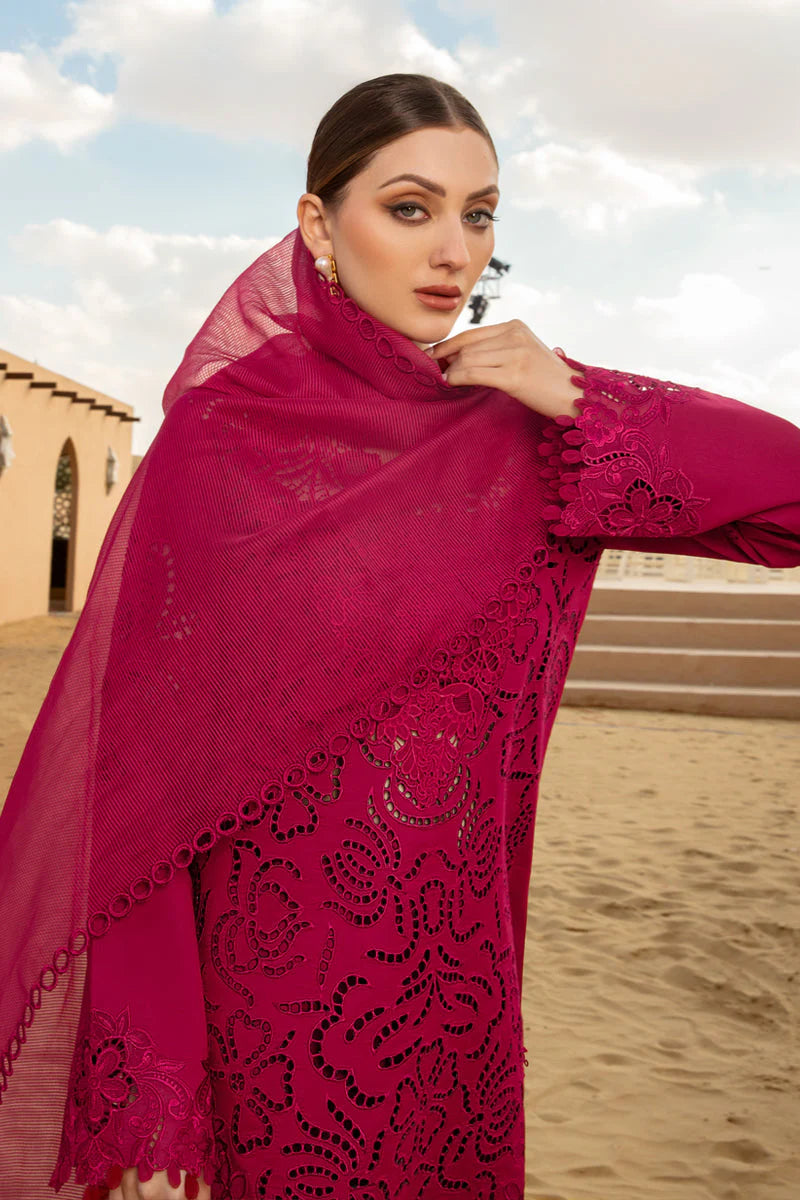 BrandsInn-CHIKAN KARI 3PC EMBROIDERED LAWN SHIRT WITH ORGANZA EMBROIDERED DUPATTA AND TROUSER -BI-188