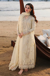 BrandsInn-3PC LAWN LASERCUTWORK EMBROIDERED SHIRT WITH KHAADI NET EMBROIDERED DUPATTA AND TROUSER -BI-4785