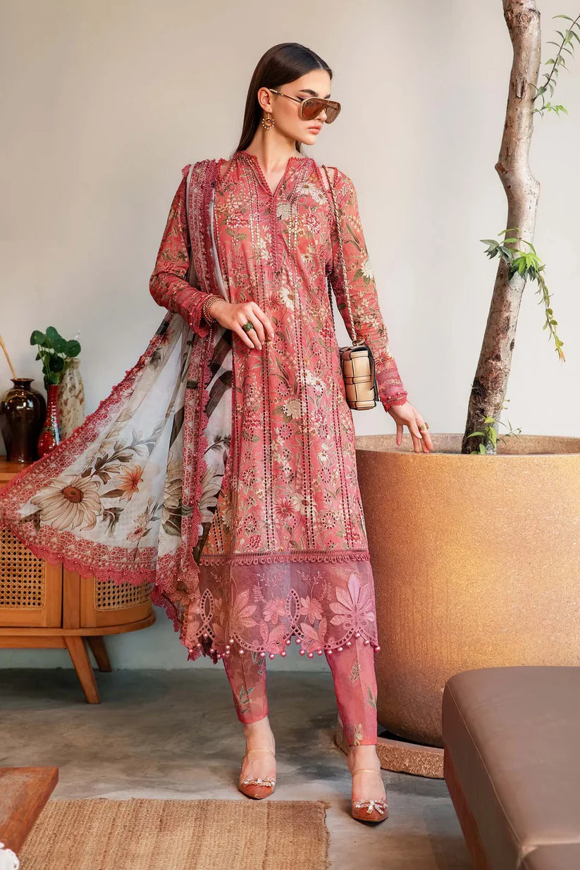 BrandsInn-3PC LAWN PRINTED EMB SHIRT WITH CHIFFON PRINT DUPATTA AND PRINT TROUSER-BI-280