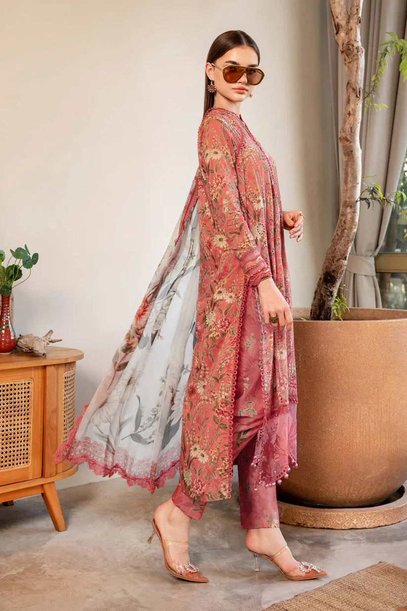 BrandsInn-3PC LAWN PRINTED EMB SHIRT WITH CHIFFON PRINT DUPATTA AND PRINT TROUSER-BI-280