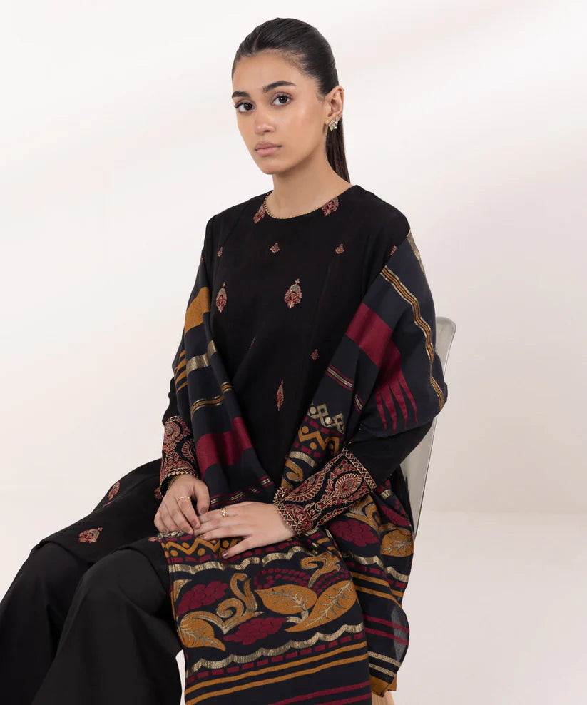 BrandsInn- 3PC LAWN EMBROIDERED SHIRT WITH MONARK PRINT DUPATTA AND TROUSER-BI-224