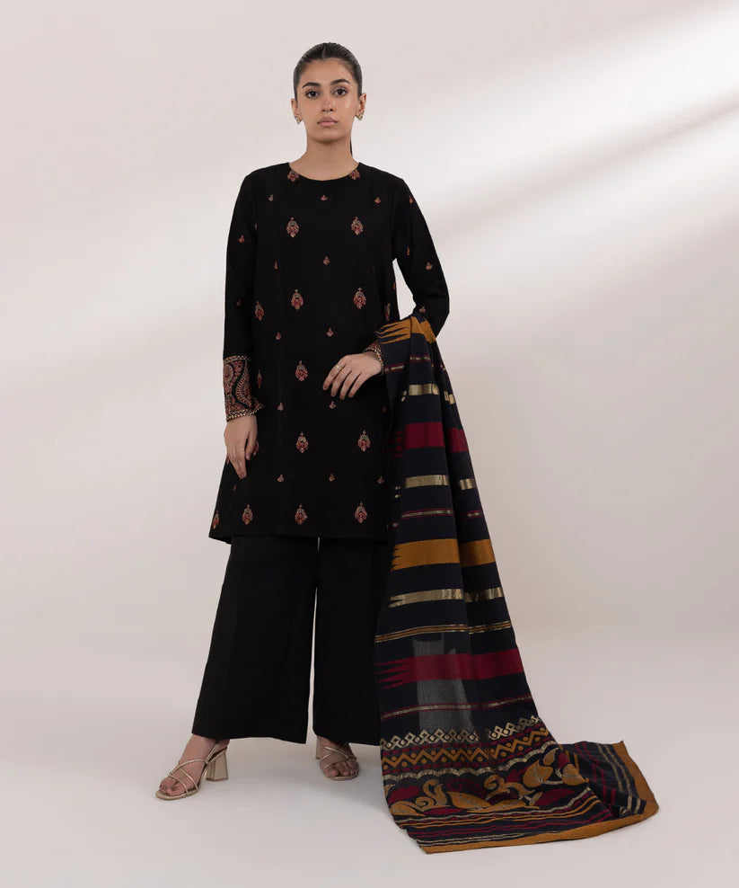 BrandsInn- 3PC LAWN EMBROIDERED SHIRT WITH MONARK PRINT DUPATTA AND TROUSER-BI-224