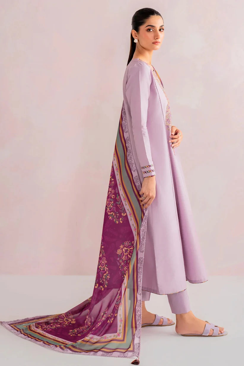 BrandsInn- 3PC LAWN EMBROIDERED SHIRT WITH MONARK PRINTED DUPATTA AND TROUSER-BI-397
