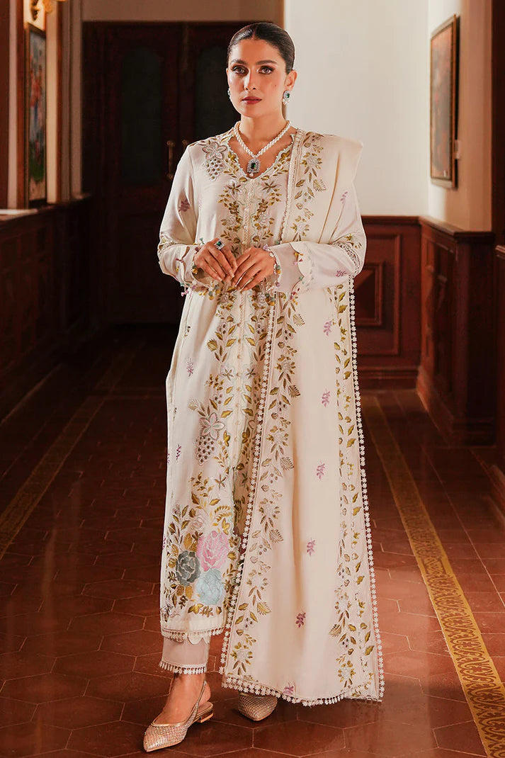 BrandsInn-3PC DHANAK EMBROIDERED SHIRT WITH DHANAK EMBROIDERED SHAWL AND TROUSER-BI-4140