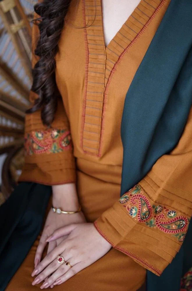 AISLING -3PC DHANAK EMBROIDERED SHIRT WITH DHANAK EMBROIDERED SHAWL& TROUSER -BI-4072