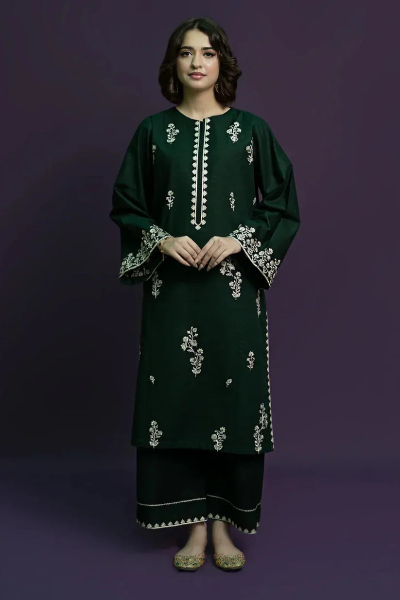 BrandsInn- 2PC DHANAK EMBROIDERED SHIRT WITH DHANAK EMBROIDERED TROUSER-BI-4120