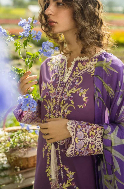 MUSHQ-3PC DHANAK EMBROIDERED SHIRT WITH COUTRAI PRINTED SHAWL & TROUSER-BI-4132