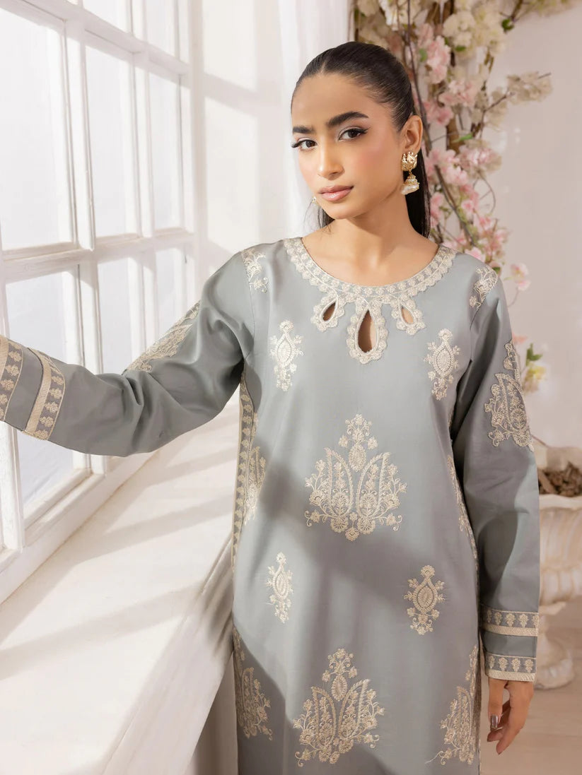 BrandsInn-3PC LAWN EMBROIDERED SHIRT WITH MONARK PRINTED DUPATTA AND TROUSER-BI-348