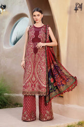 BrandsInn-3PC LAWN EMBROIDERED PRINTED SHIRT WITH CHIFFON PRINT DUPATTA AND PRINT TROUSER-BI-337