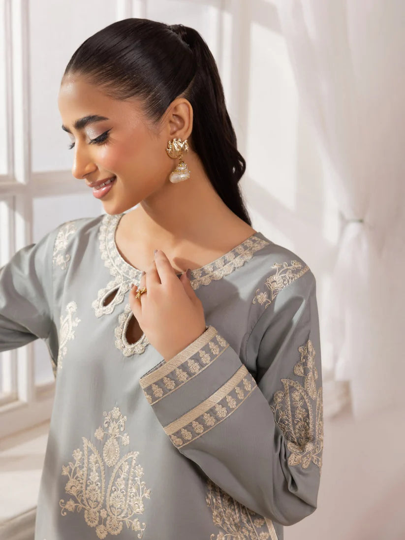 BrandsInn-3PC LAWN EMBROIDERED SHIRT WITH MONARK PRINTED DUPATTA AND TROUSER-BI-348