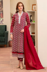 BrandsInn-3PC LAWN CHIKENKARI EMBROIDERED SHIRT WITH LAWN TUBE SLUB DUPATTA-BI-325