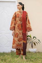 BrandsInn-3PC KHADDAR PRINTED SHIRT WITH KHADDAR PRINT DUPATTA AND PRINT TROUSER-BI-2632