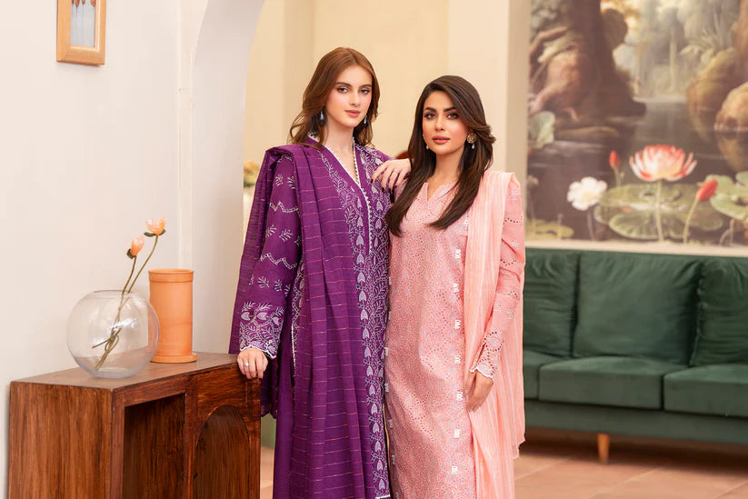 BrandsInn-3PC LAWN CHIKENKARI EMBROIDERED SHIRT WITH LAWN TUBE SLUB DUPATTA-BI-328
