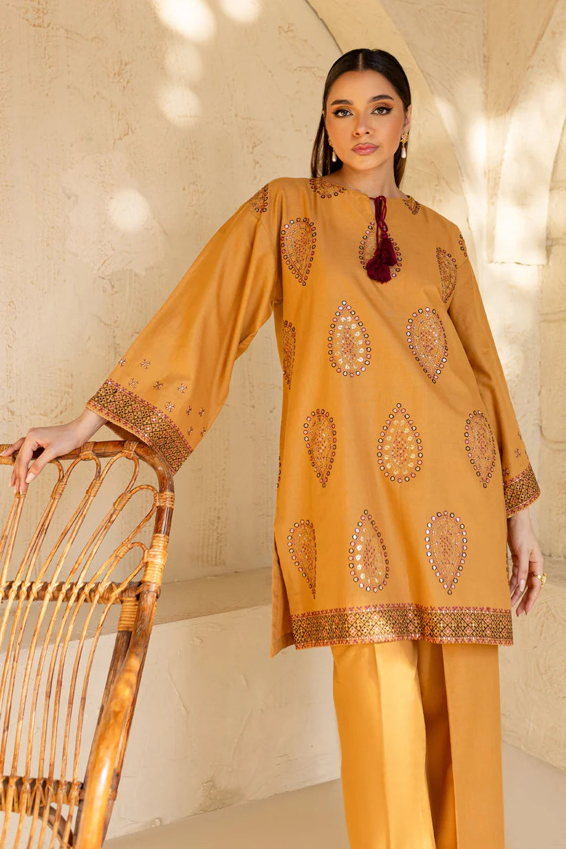 BrandsInn-2PC DHANAK EMBROIDRED SHIRT WITH AND EMBROIDRED TROUSER-BI-4057