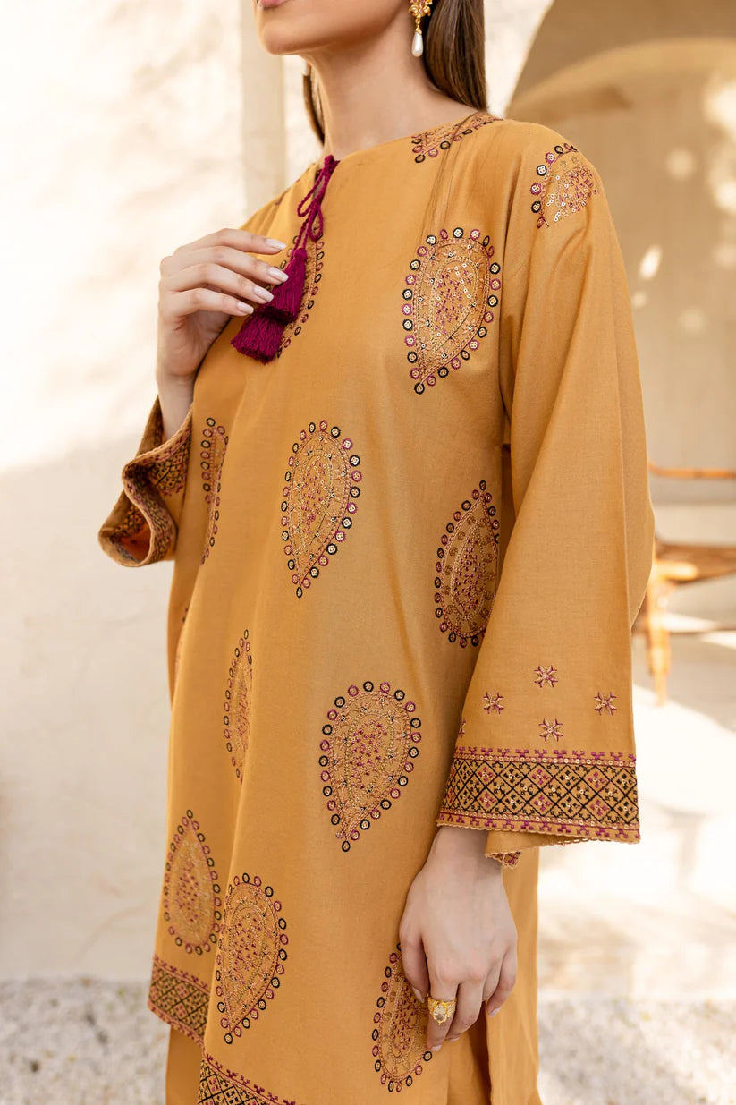 BrandsInn-2PC DHANAK EMBROIDRED SHIRT WITH AND EMBROIDRED TROUSER-BI-4057