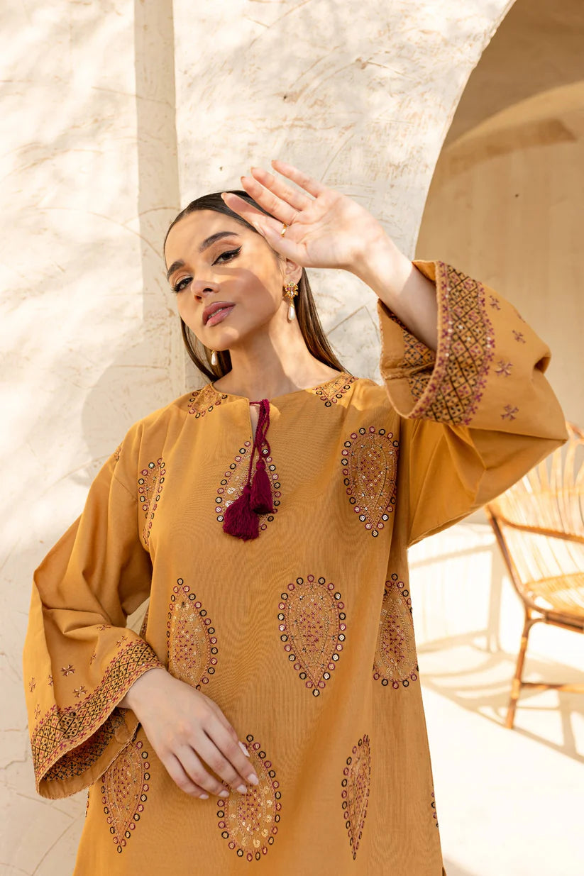 BrandsInn-2PC DHANAK EMBROIDRED SHIRT WITH AND EMBROIDRED TROUSER-BI-4057