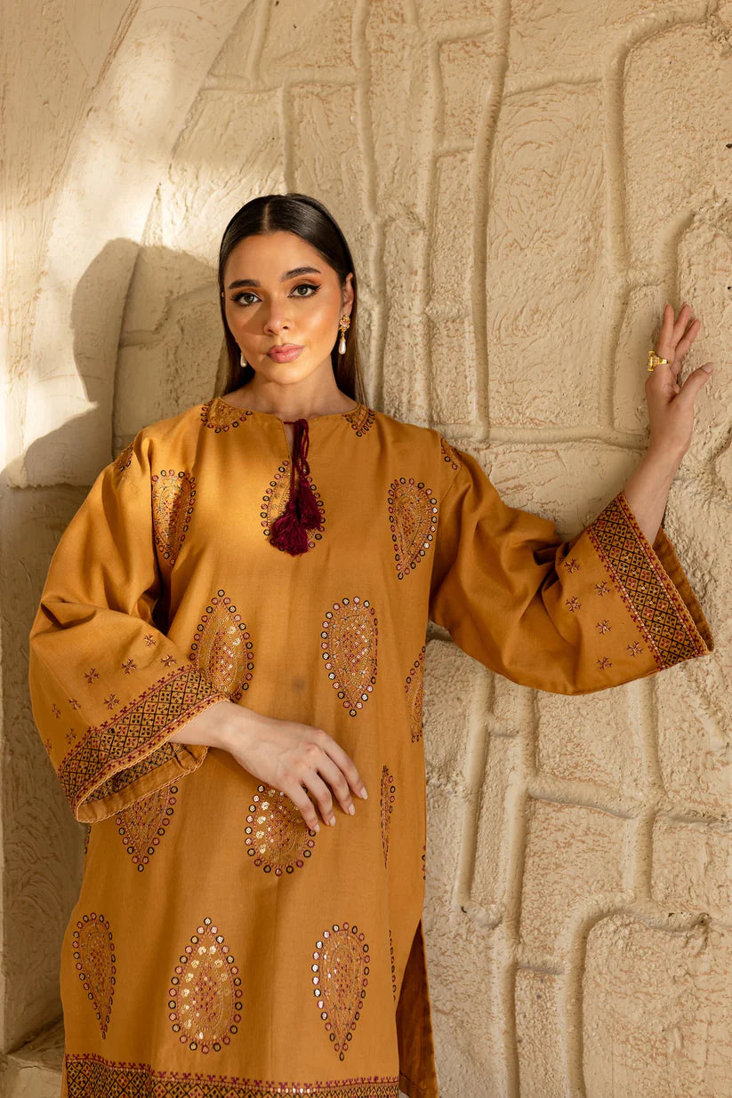 BrandsInn-2PC DHANAK EMBROIDRED SHIRT WITH AND EMBROIDRED TROUSER-BI-4057