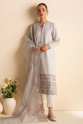 BrandsInn-3PC DHANAK EMBROIDERED SHIRT WITH ORGANZA EMBROIDRED DUPATTA AND TROUSER-BI-4064