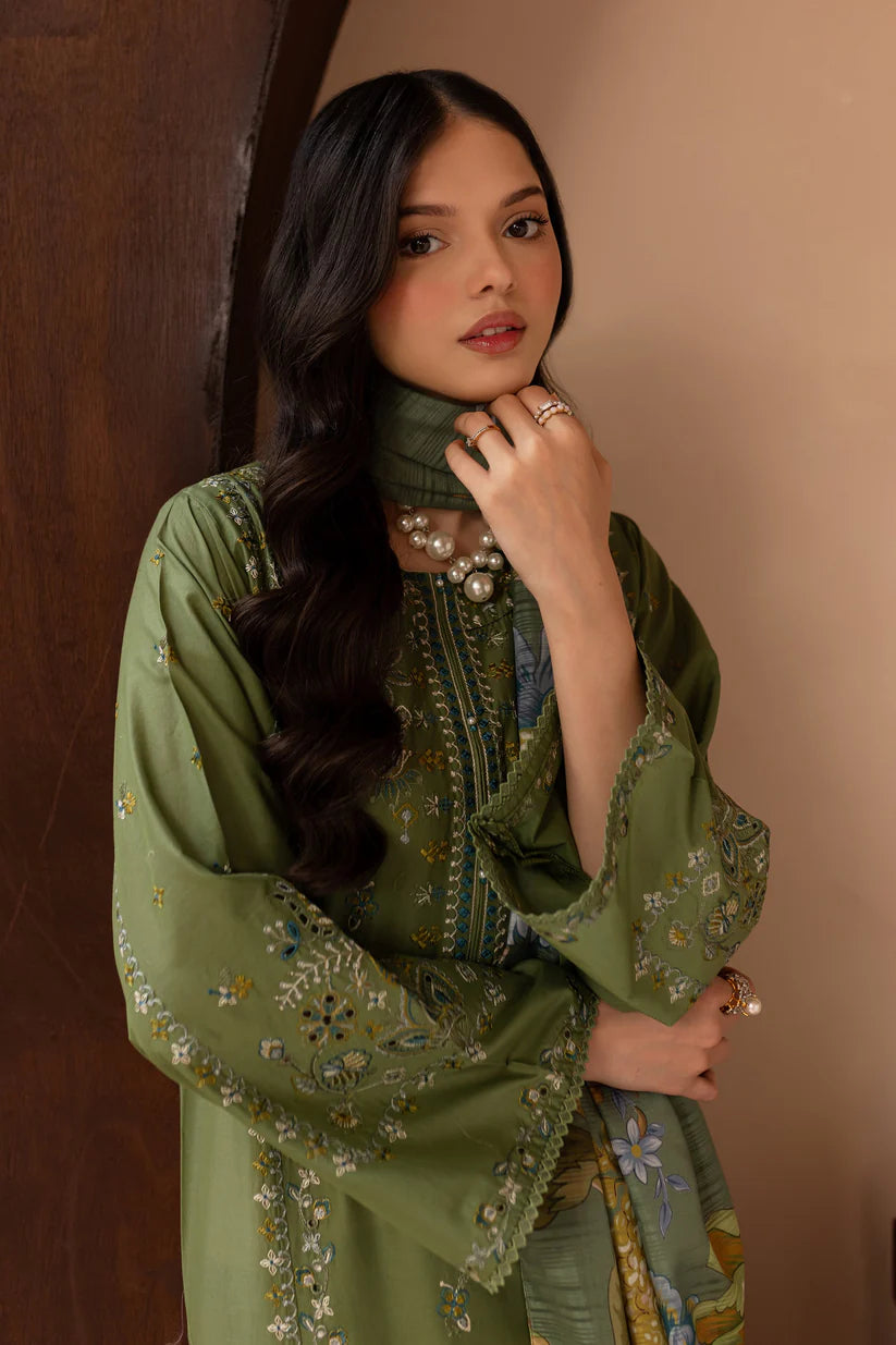 BrandsInn-3PC LAWN EMBROIDERED SHIRT WITH MONARK PRINT DUPATTA AND EMB TROUSER-BI-413