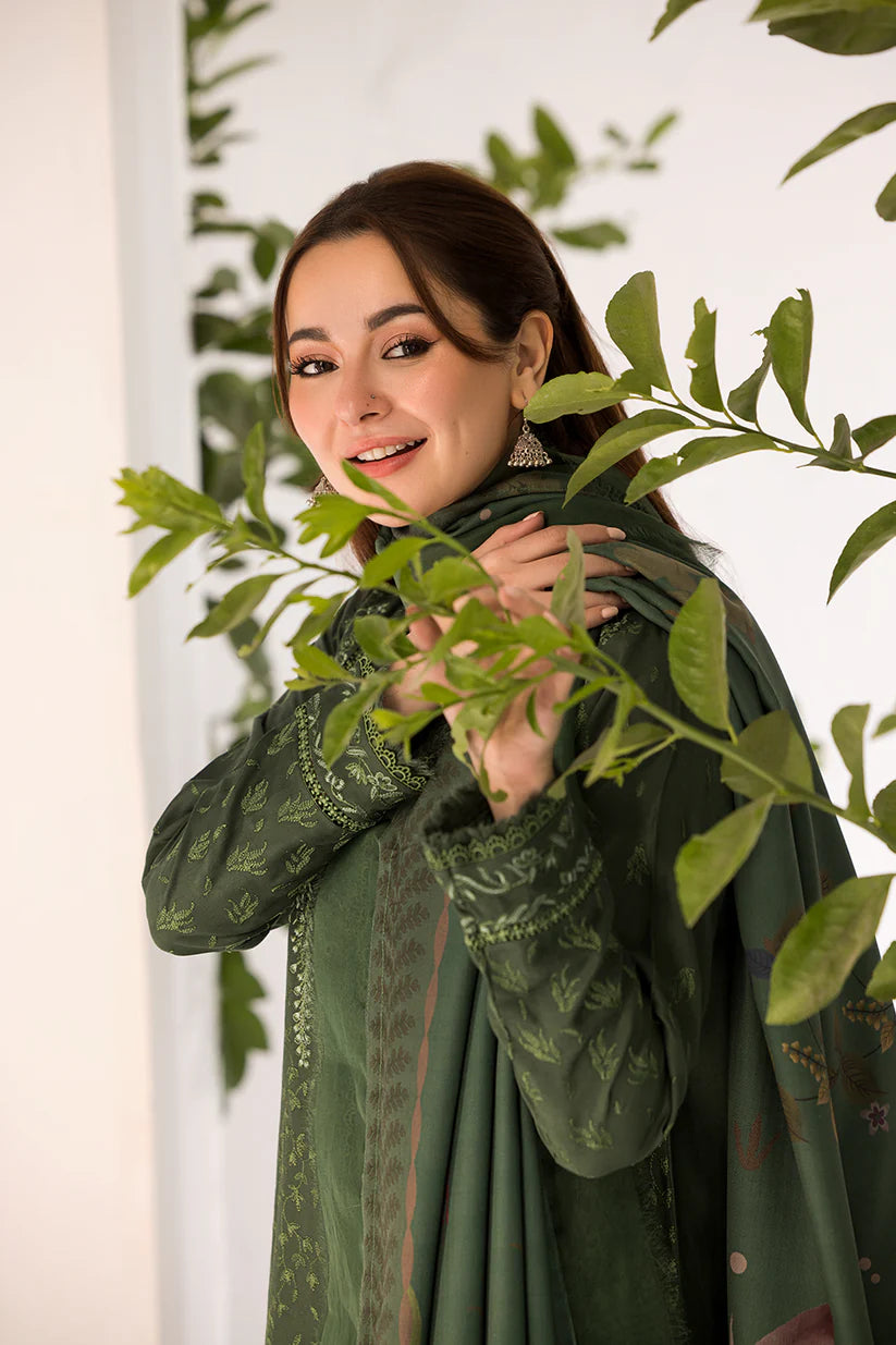 BrandsInn- 3PC DHANAK EMBROIDERED SHIRT WITH WOOL PRINT SHAWL AND TROUSER-BI-4049