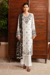 BrandsInn-3PC DHANAK EMBROIDERED SHIRT WITH COUTURE PRINTED SHAWL & TROUSER-BI-4114