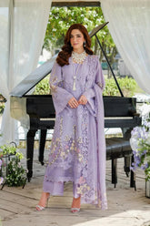BrandsInn-3PC LAWN LASERCUTWORK EMBROIDERED SHIRT WITH KHAADI NET EMBROIDERED DUPATTA AND TROUSER -BI-4780