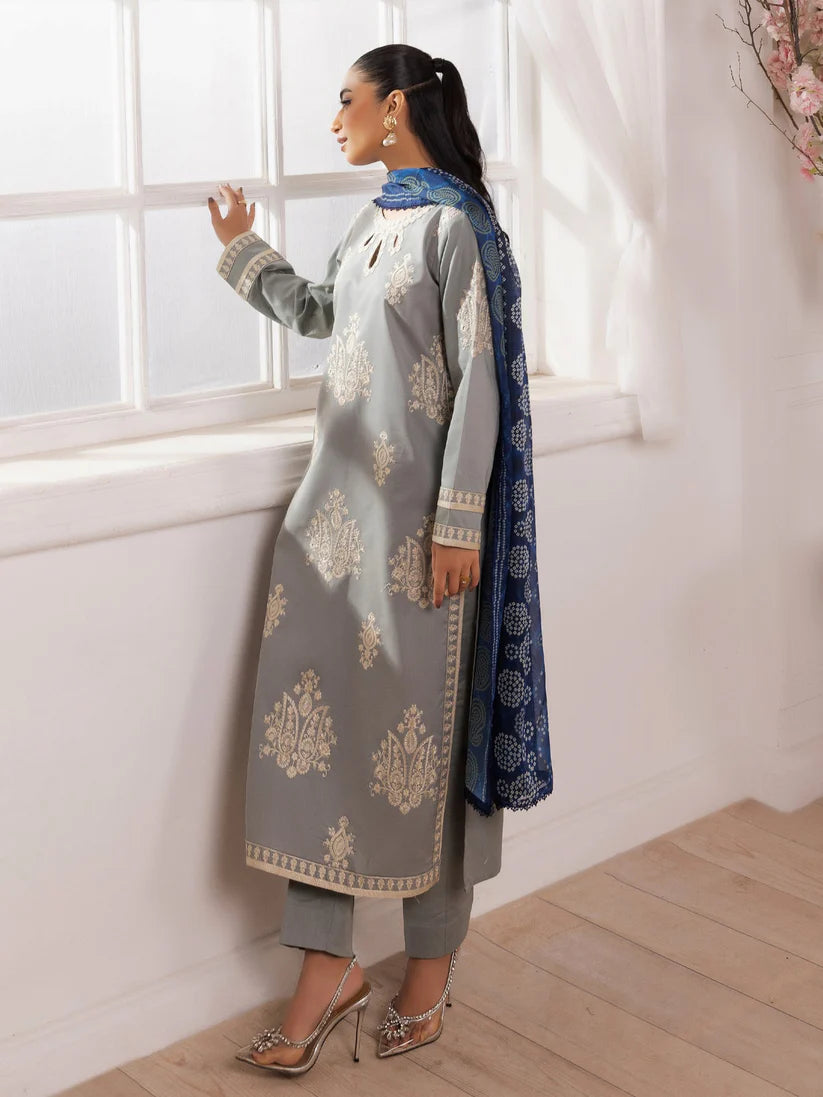 BrandsInn-3PC LAWN EMBROIDERED SHIRT WITH MONARK PRINTED DUPATTA AND TROUSER-BI-348
