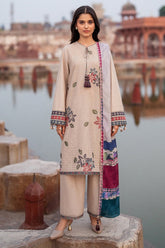 BrandsInn-3PC LAWN EMBROIDERED SHIRT WITH MONARK PRINTED DUPATTA AND TROUSER-BI-143