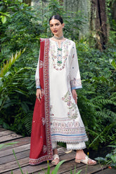 BrandsInn-3PC DHANAK EMBROIDERED SHIRT WITH DHANAK EMBROIDERED SHAWL AND TROUSER-BI-4418