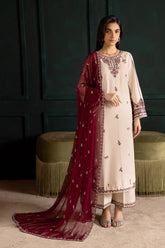 BrandsInn-3PC DHANAK EMBROIDERED SHIRT WITH DHANAK CHIFFON EMBROIDERED DUPATTA AND EMB TROUSER-BI-4348