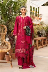 BrandsInn-3PC LAWN CHIKANKARI EMBROIDERED SHIRT WITH CHIFOON PRINTED DUPATTA AND EMB TROUSER-BI-4736