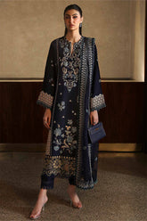 BrandsInn-3PC DHANAK EMBROIDERED SHIRT WITH DHANAK EMBROIDRED SHAWL & TROUSER -BI-4181
