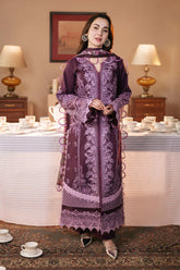 BrandsInn-3PC DHANAK SEQUENCE EMBROIDERED SHIRT WITH DHANAK EMBROIDERED SHAWL & DHANAK TOUSER-BI-4067