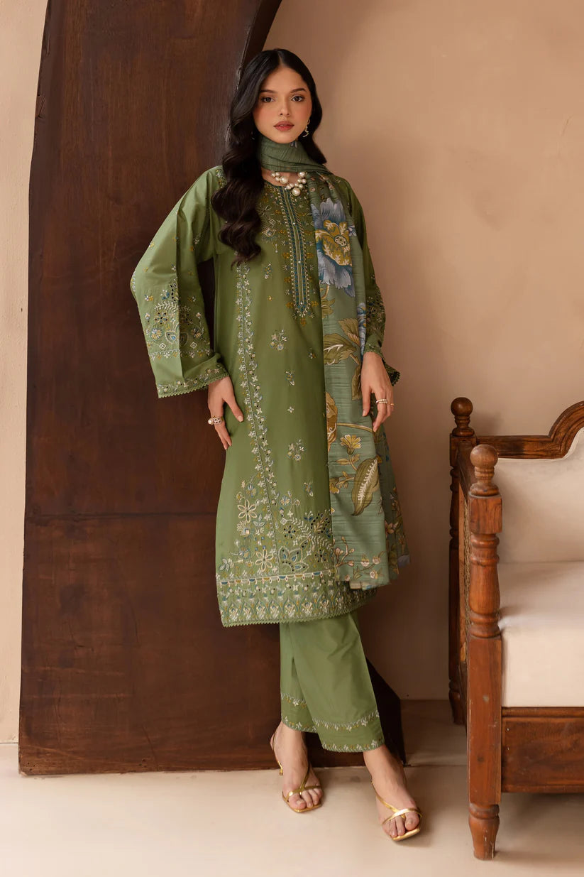 BrandsInn-3PC LAWN EMBROIDERED SHIRT WITH MONARK PRINT DUPATTA AND EMB TROUSER-BI-413
