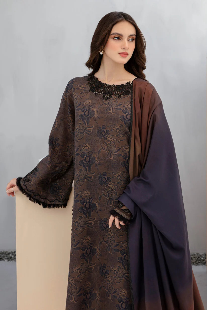 BrandsInn-3PC KHADDAR PRINTED EMB SHIRT WITH KHADDAR PRINT DUPATTA AND PRINT TROUSER-BI-4187
