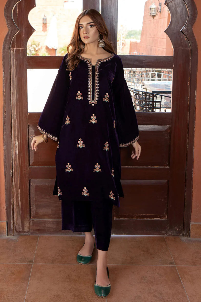 BRANDSINN - 2PC VELVET HEAVT EMBROIDERED SHIRT WITH VELEVT EMBROIDERED SLEEVES & VELVET TROUSER-BIC-D22 MICROO 9000-BI-4038