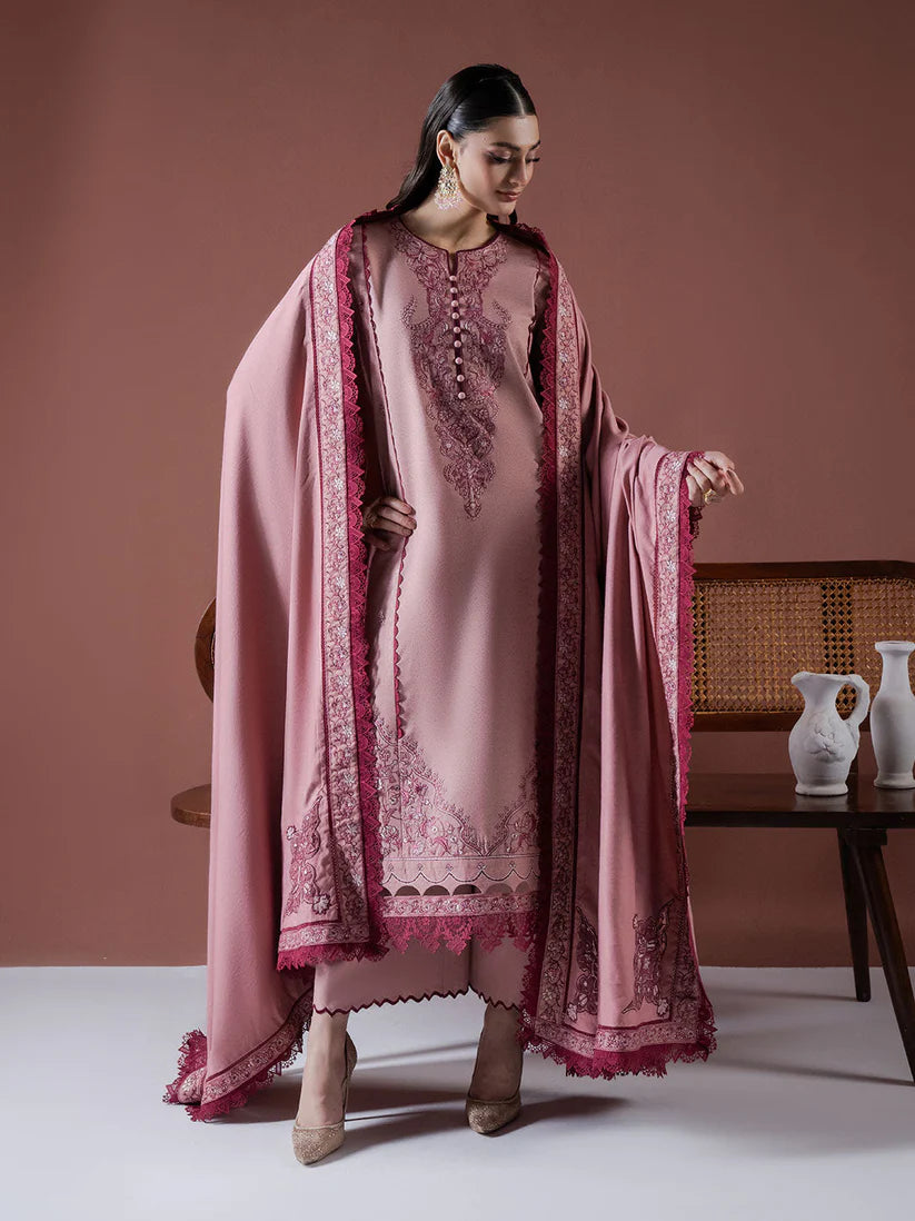 BrandsInn-3PC DHANAK EMBROIDERED SHIRT WITH DHANAK EMBROIDERED SHAWL & TROUSER-BI-4119