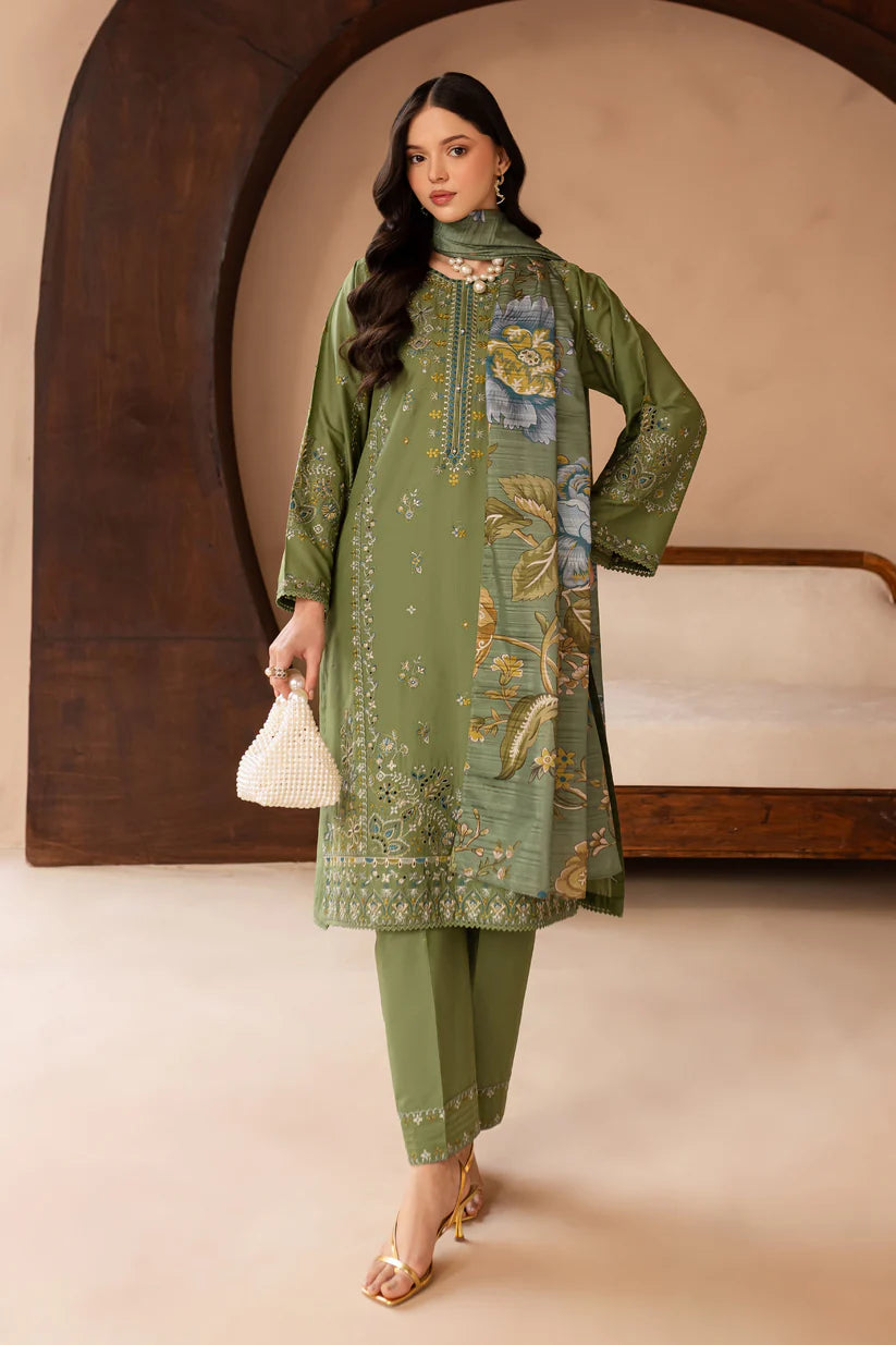 BrandsInn-3PC LAWN EMBROIDERED SHIRT WITH MONARK PRINT DUPATTA AND EMB TROUSER-BI-413