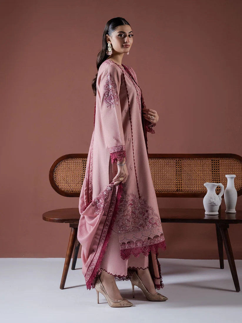 BrandsInn-3PC DHANAK EMBROIDERED SHIRT WITH DHANAK EMBROIDERED SHAWL & TROUSER-BI-4119