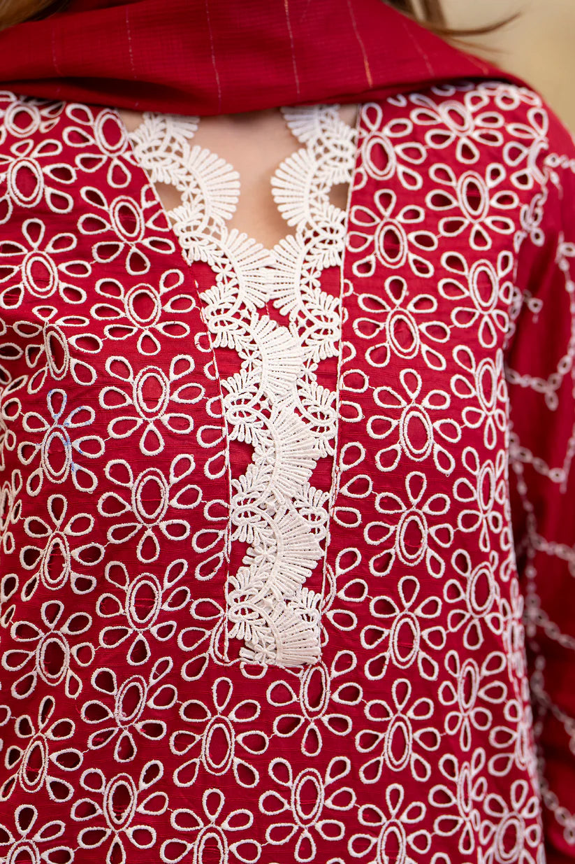 BrandsInn-3PC LAWN CHIKENKARI EMBROIDERED SHIRT WITH LAWN TUBE SLUB DUPATTA-BI-325