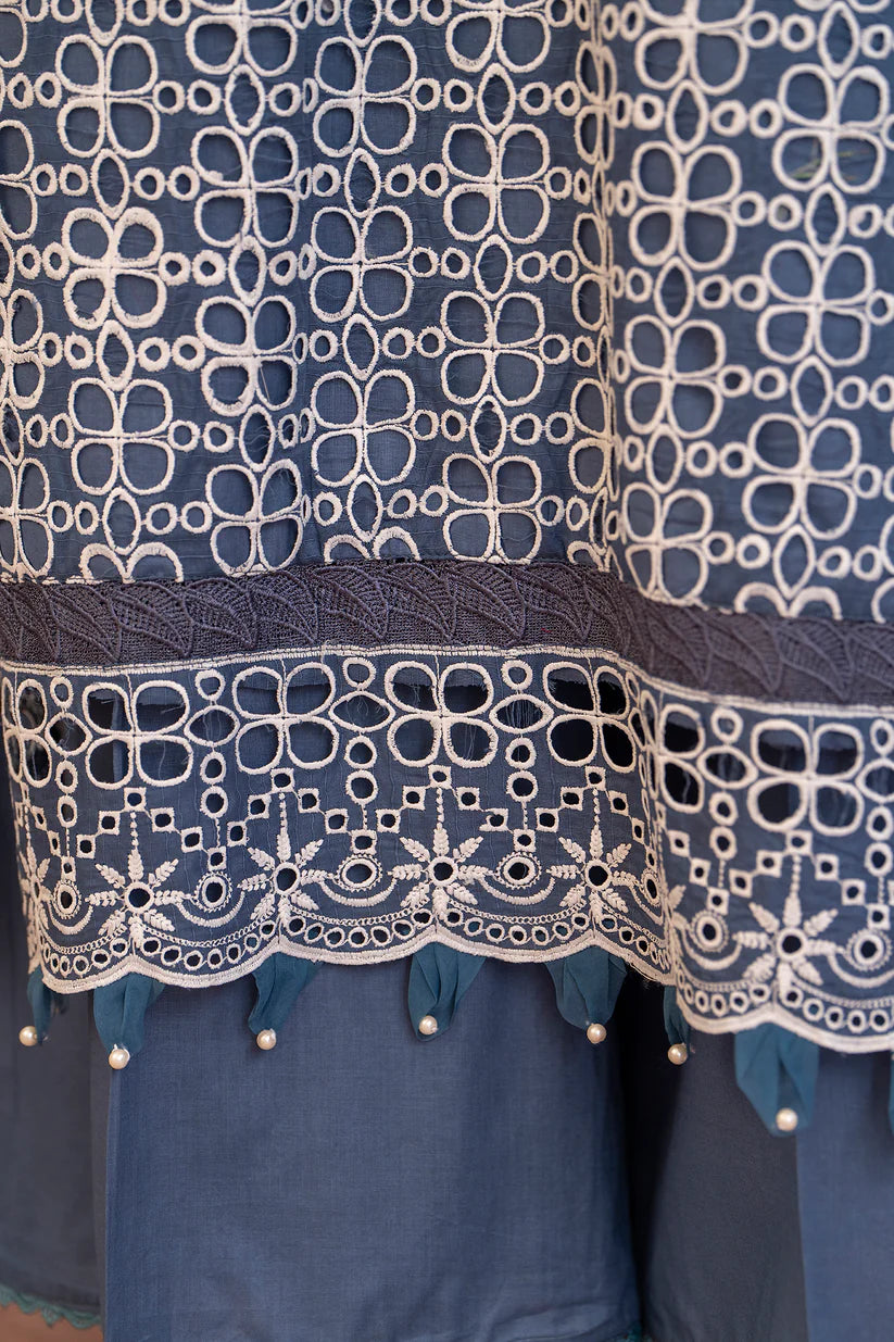 BrandsInn-3PC LAWN CHIKENKARI EMBROIDERED SHIRT WITH LAWN TUBE SLUB DUPATTA-BI-326
