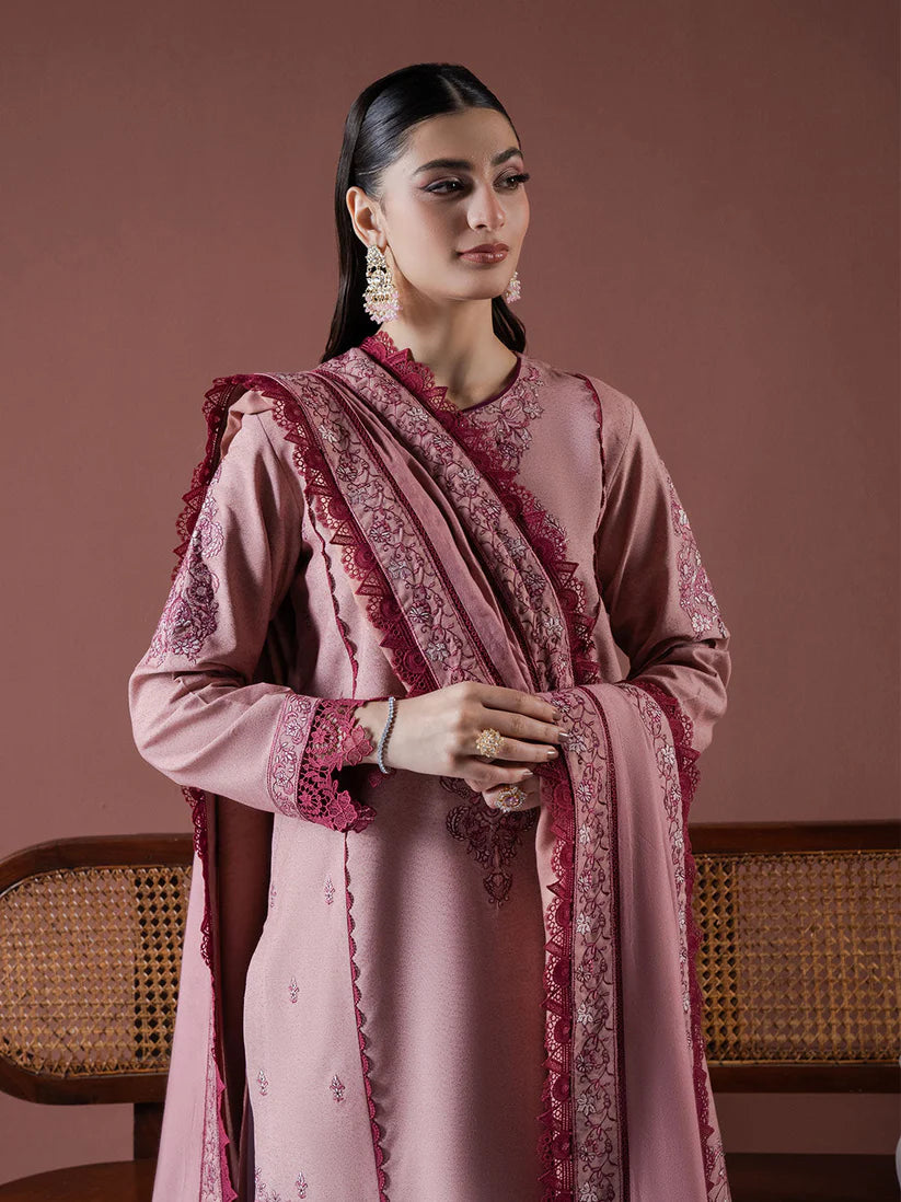 BrandsInn-3PC DHANAK EMBROIDERED SHIRT WITH DHANAK EMBROIDERED SHAWL & TROUSER-BI-4119