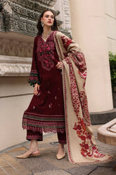 BrandsInn-3PC DHANAK EMBROIDERED SHIRT WITH COUTRAI PRINTED SHAWL AND EMB TROUSER-BI-5317