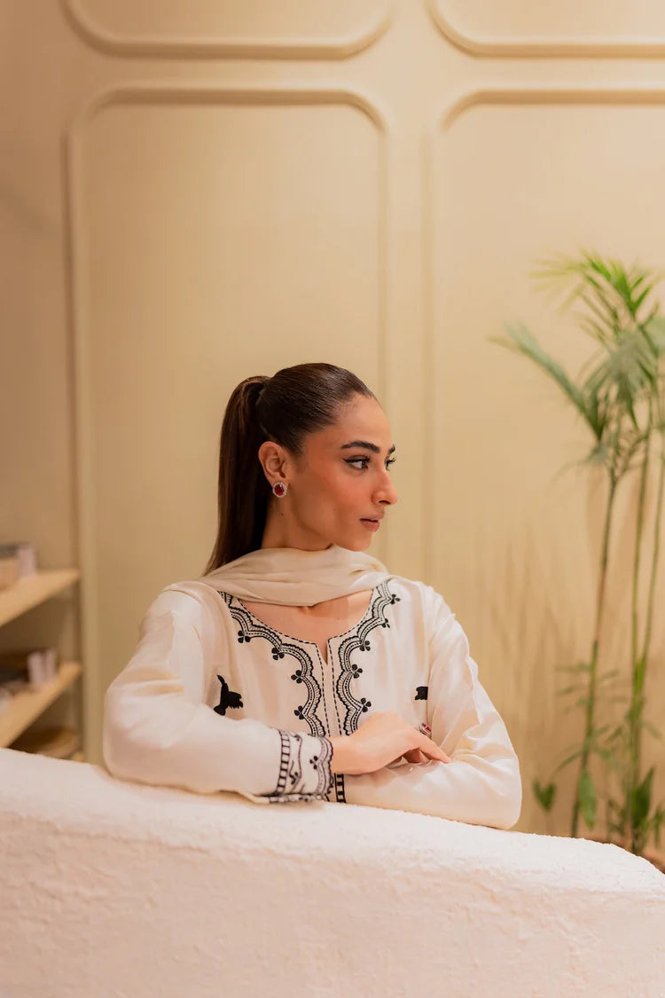 BrandsInn-3PC DHANAK EMBROIDERED SHIRT WITH BAMBER TYE&DYE CHIFFON DUPATTA AND TROUSER-BI-4249