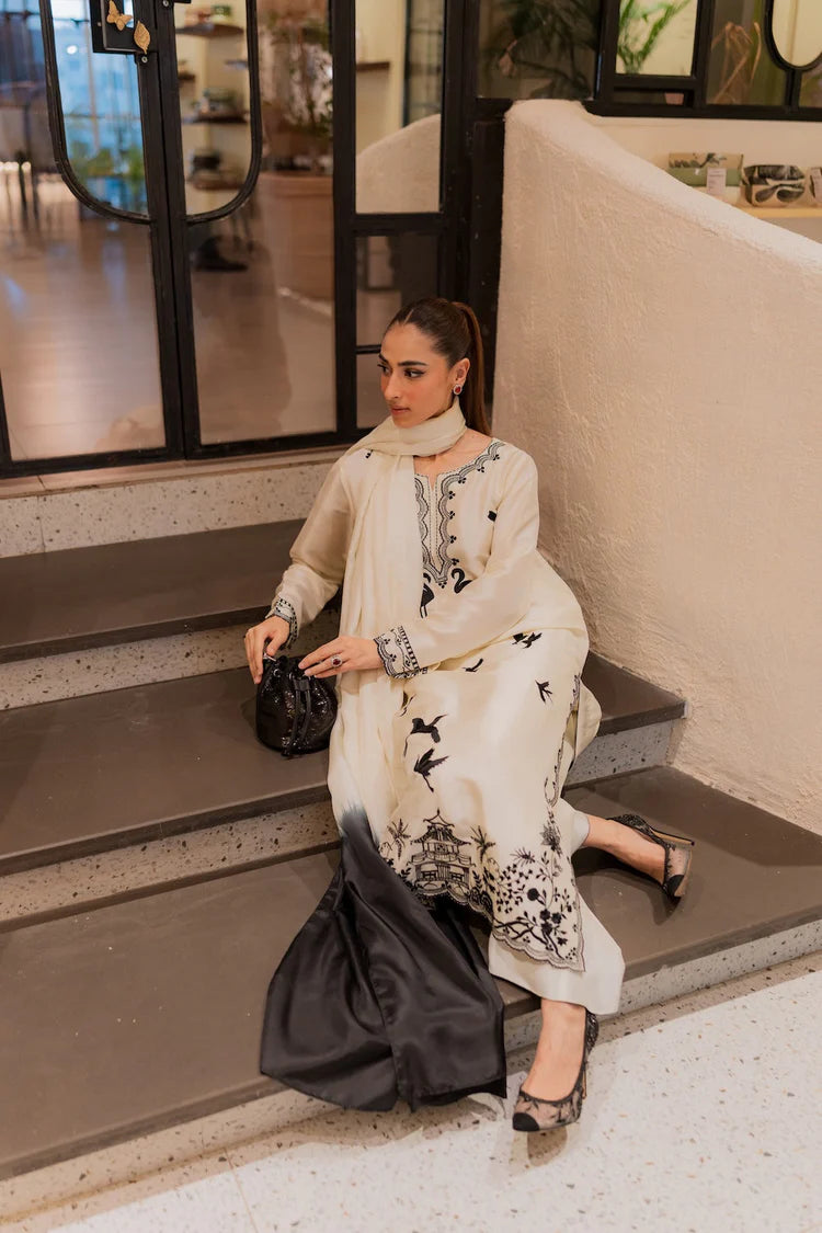 BrandsInn-3PC DHANAK EMBROIDERED SHIRT WITH BAMBER TYE&DYE CHIFFON DUPATTA AND TROUSER-BI-4249