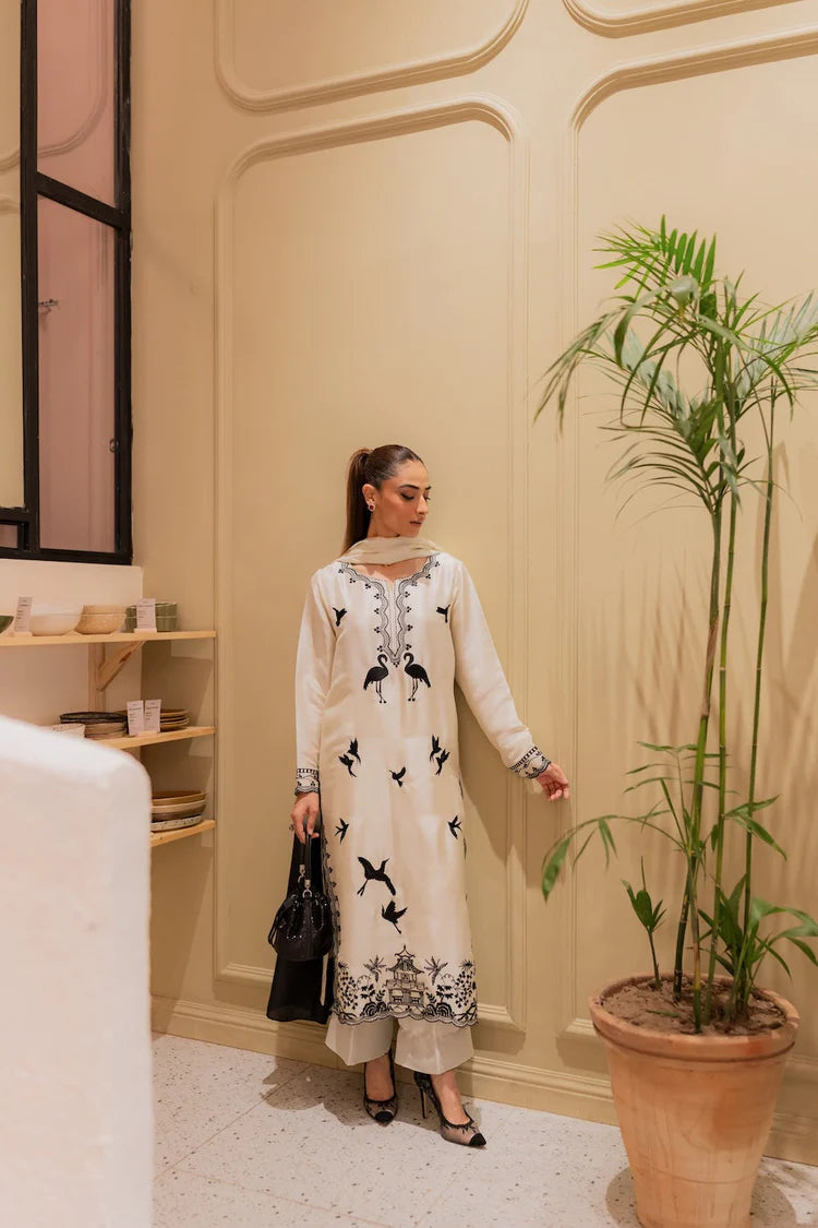 BrandsInn-3PC DHANAK EMBROIDERED SHIRT WITH BAMBER TYE&DYE CHIFFON DUPATTA AND TROUSER-BI-4249