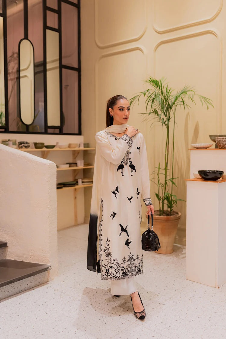 BrandsInn-3PC DHANAK EMBROIDERED SHIRT WITH BAMBER TYE&DYE CHIFFON DUPATTA AND TROUSER-BI-4249