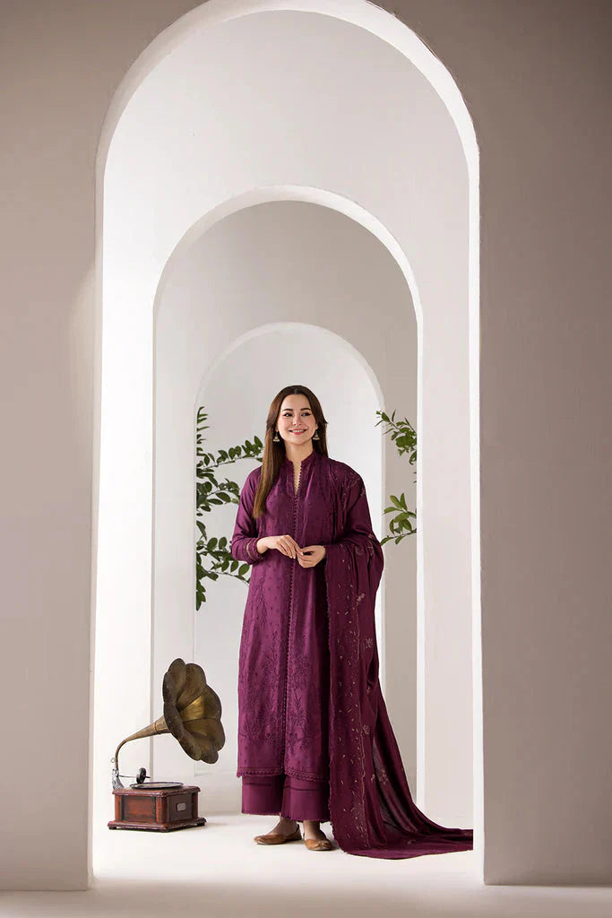 BrandsInn- 3PC DHANAK EMBROIDERED SHIRT WITH DHANAK EMBROIDERED SHAWL AND TROUSE-BIC-4001