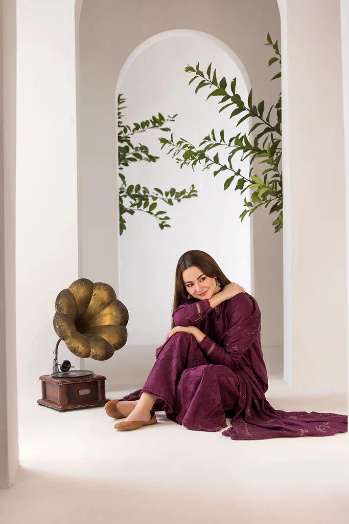 BrandsInn- 3PC DHANAK EMBROIDERED SHIRT WITH DHANAK EMBROIDERED SHAWL AND TROUSE-BIC-4001